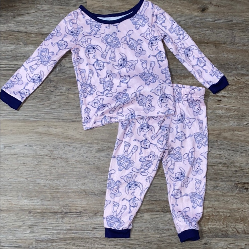 Disney Pink and Blue Pajama Set with Different Characters